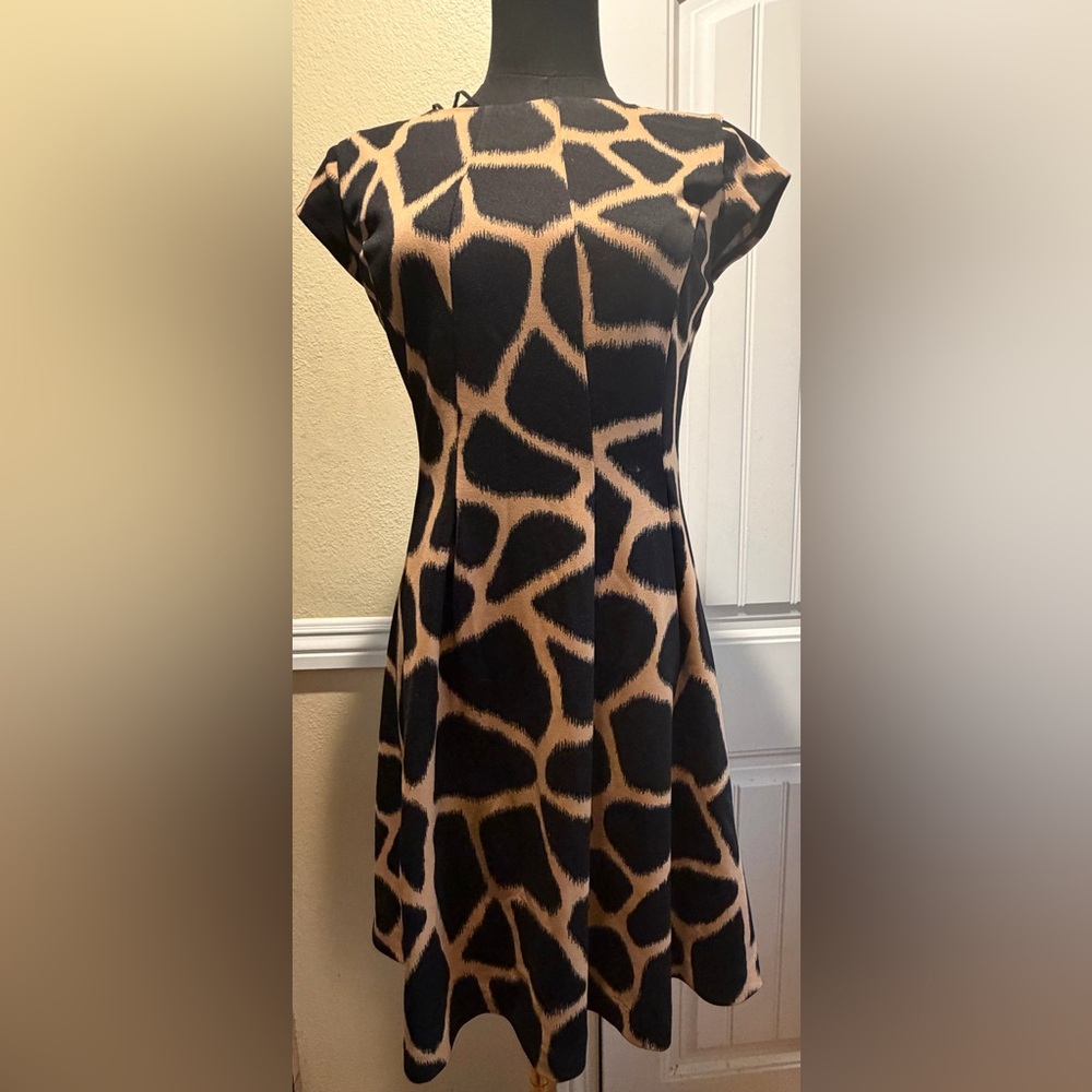 Michael Kors Black and Tan Giraffe Print Dress